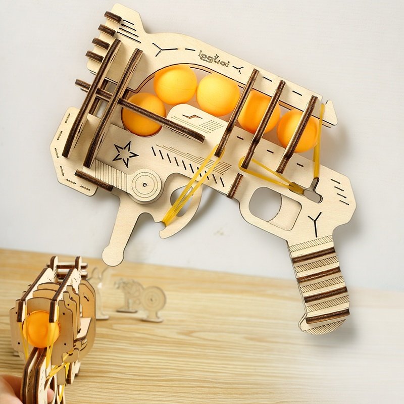 Table Tennis Ball - Pistolet à élastiques en bois à